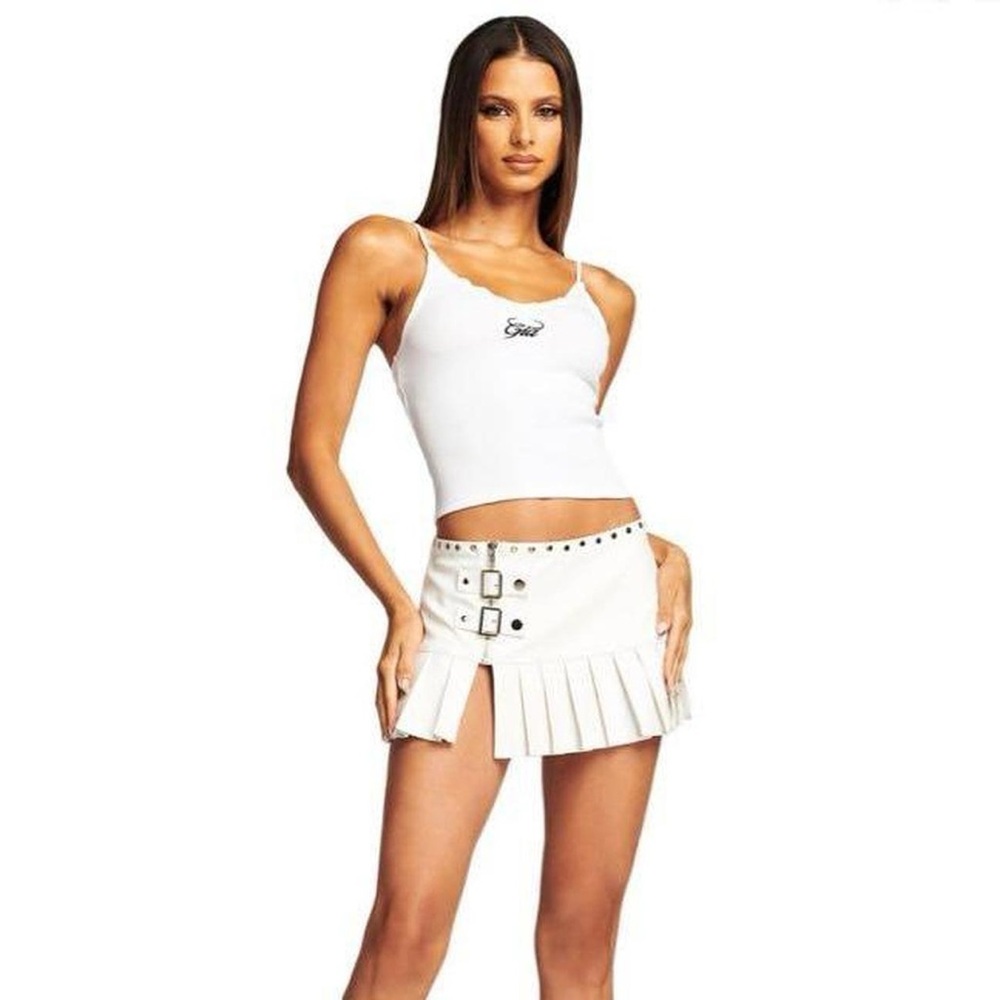 I am gia White Leather Philomena Mini Skirt